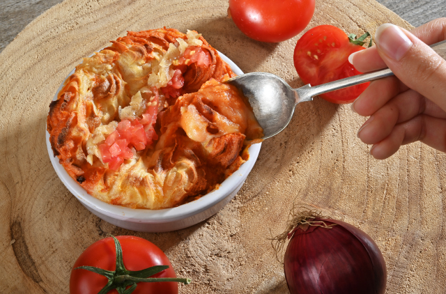 Photo “Tomato & onion” mousseline duo